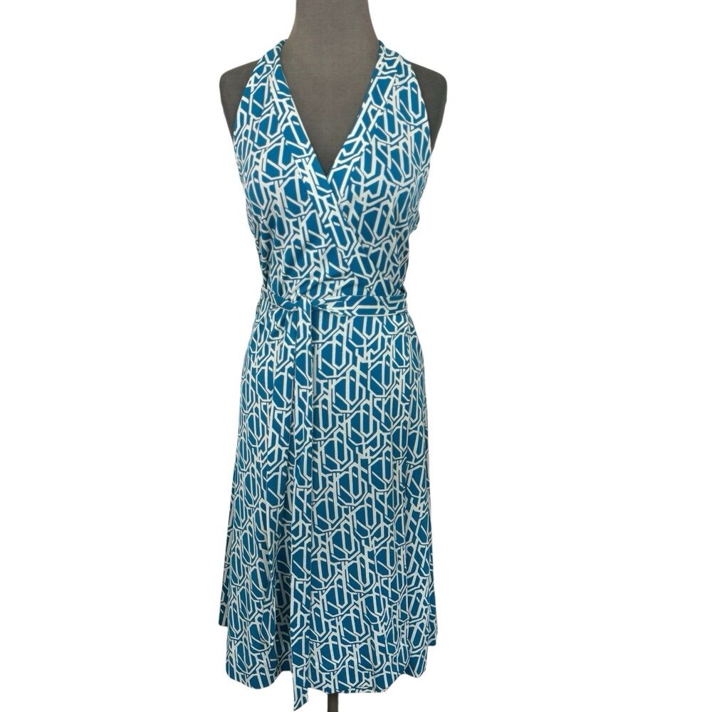 Diane Von Furstenberg DVF Halter Wrap Dress Sz 8 Backless Sleeveless Blue